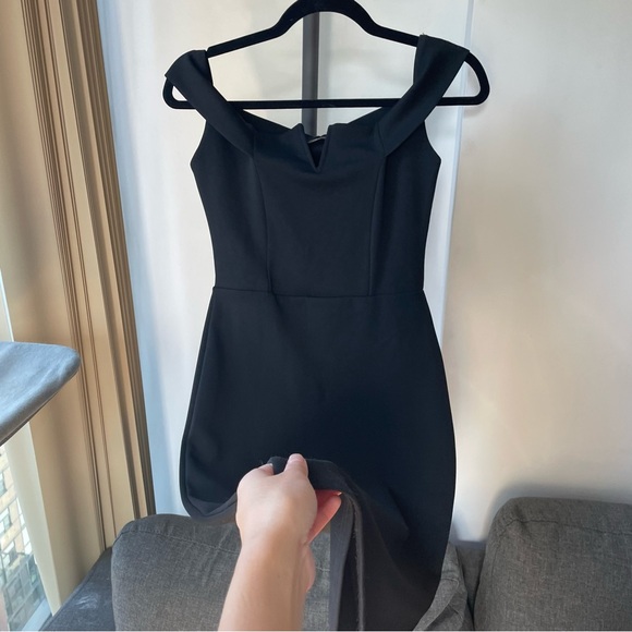 Missguided V Front Bardot Midi Dress Black - Picture 12 of 12